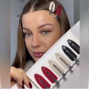 NEW Chanel Hair Clips Set of 6 Red, Cream & Black